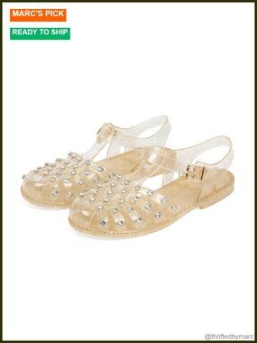 Jelly Fisherman Rhinestone Sandals Flat Caged Waterproof Women's Shoes
